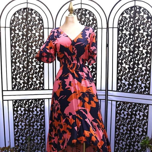 Anthropologie Abel The Label Vacation Dress, High Low Floral  Print, Size L - Picture 2 of 6